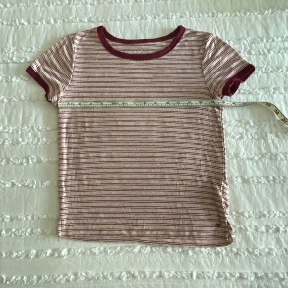 American Eagle Outfitters Striped Maroon and Pink Short Sleeve Tee - Picture 5 of 9